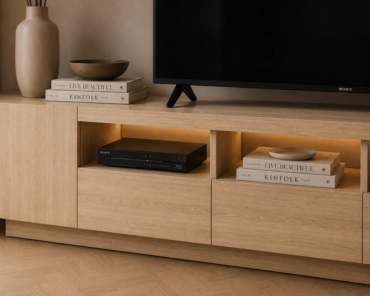 Meuble TV Bois Blanc avec LED 260 cm