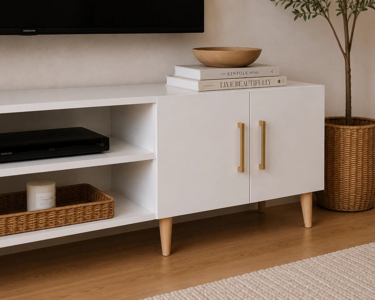 Meuble TV Blanc et Or / Alphonse