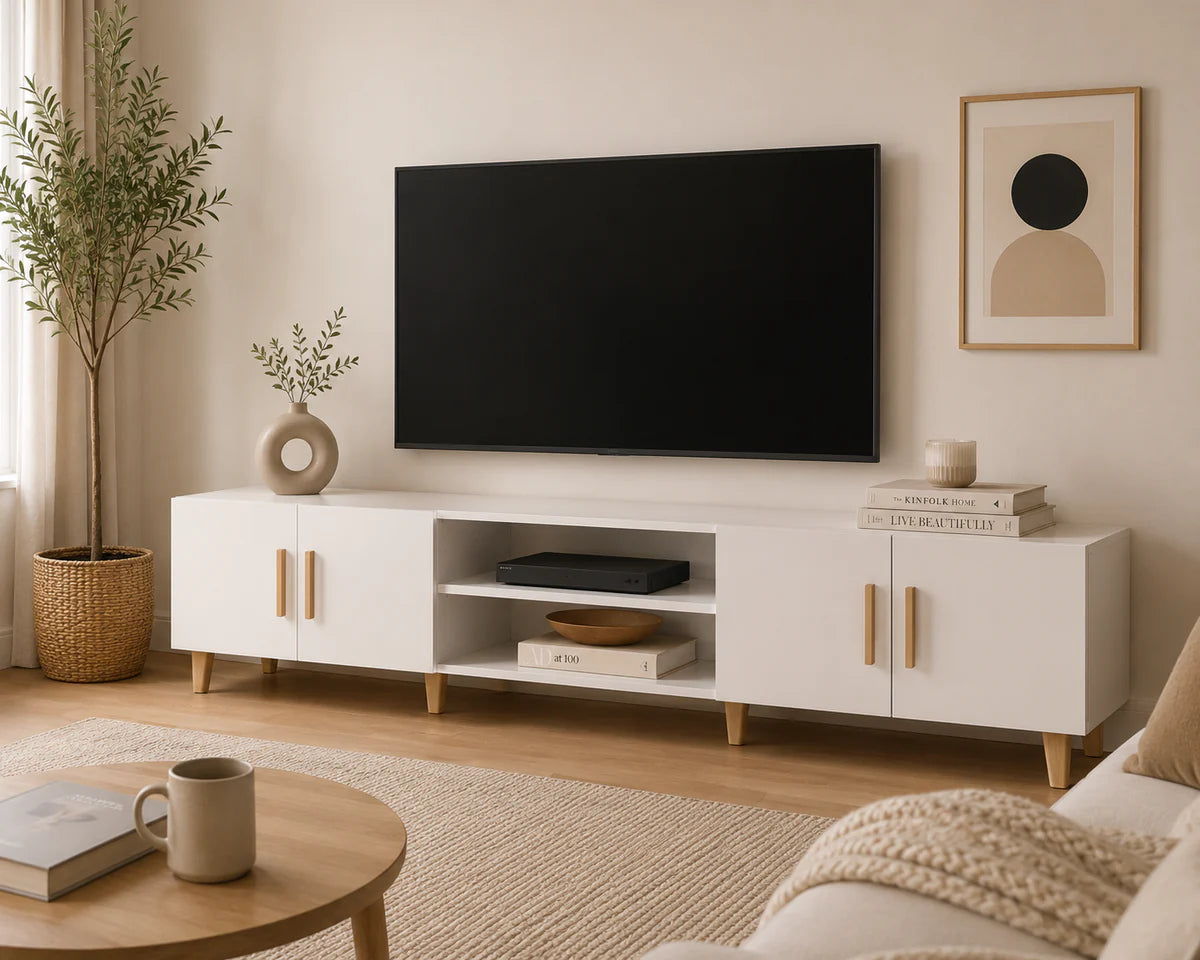 Meuble TV Blanc et Or / Alphonse