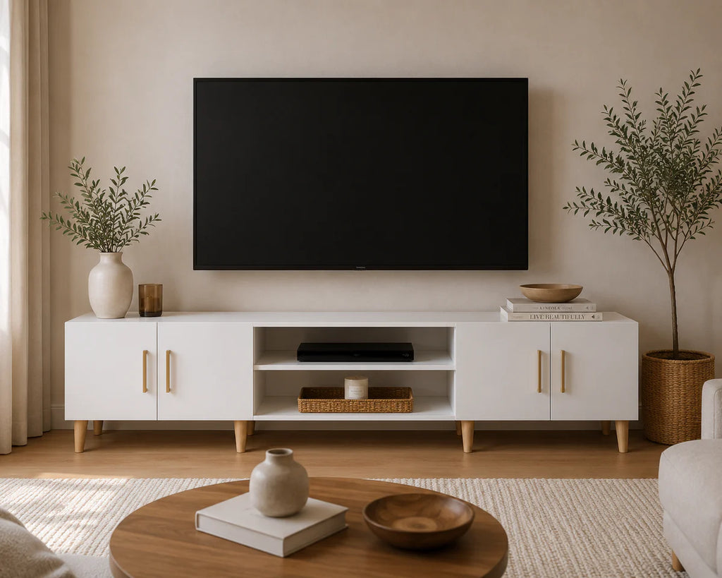 Meuble TV Blanc et Or / Alphonse