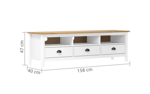 Meuble TV Blanc et Bois de Pin 158 cm