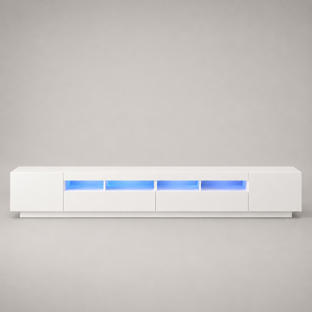 Meuble TV Bois Blanc avec LED 260 cm