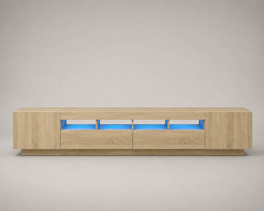 Meuble TV Bois Blanc avec LED 260 cm