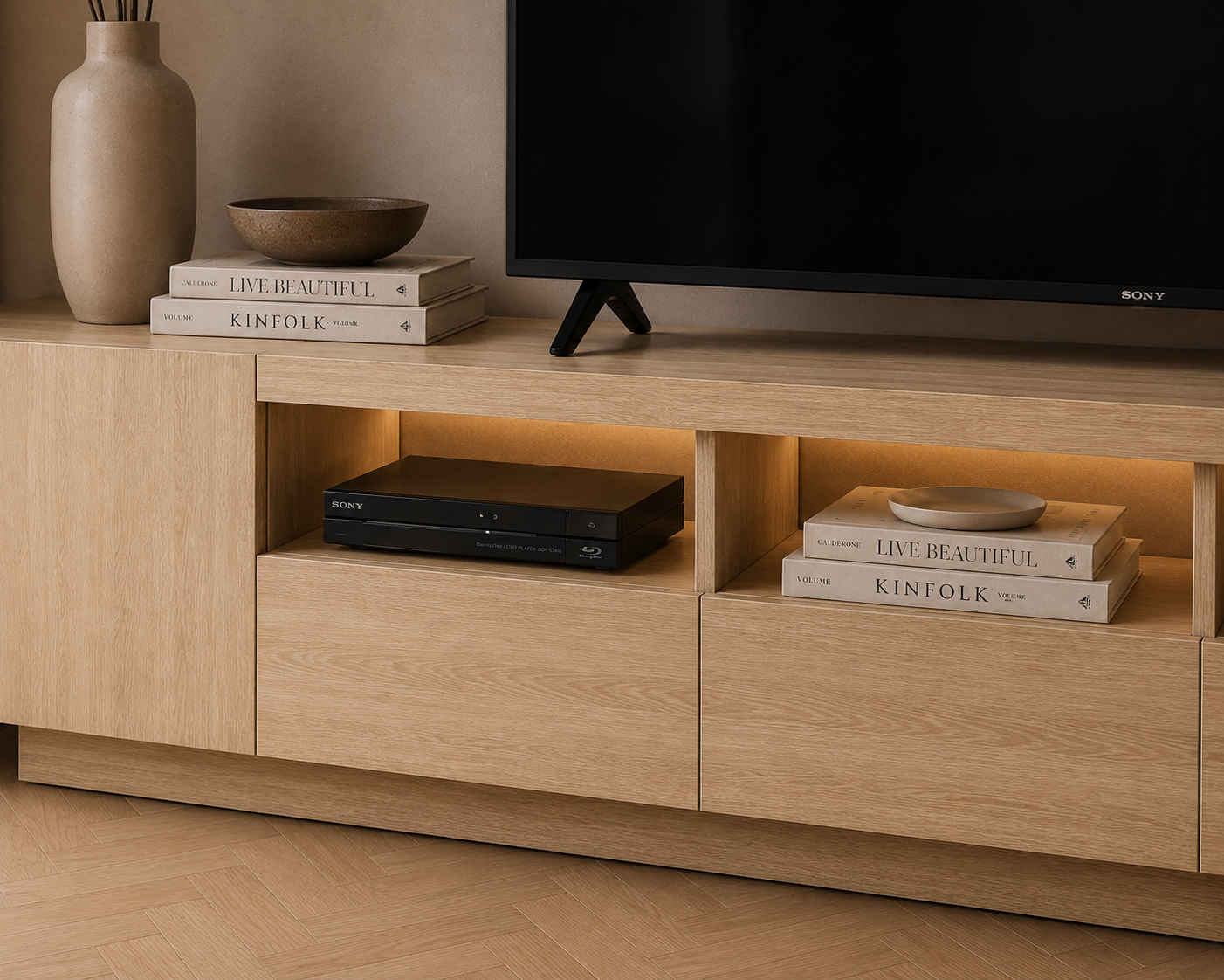 Meuble TV Bois Blanc avec LED 260 cm