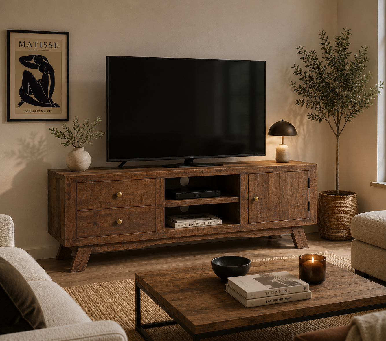 Meuble TV Bois de Manguier Vintage 110 cm